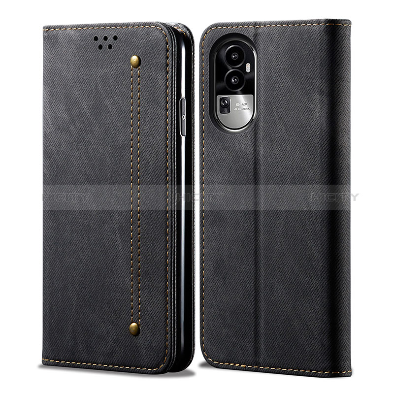 Coque Clapet Portefeuille Livre Tissu pour Oppo Reno10 Pro+ Plus 5G Noir Plus