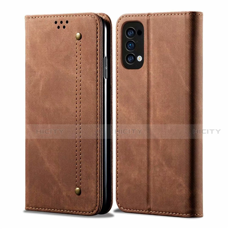 Coque Clapet Portefeuille Livre Tissu pour Oppo Reno4 4G Marron Plus