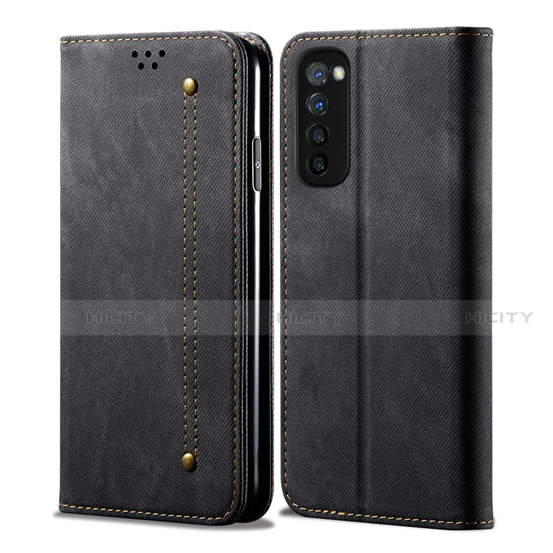 Coque Clapet Portefeuille Livre Tissu pour Oppo Reno4 Pro 4G Noir Plus