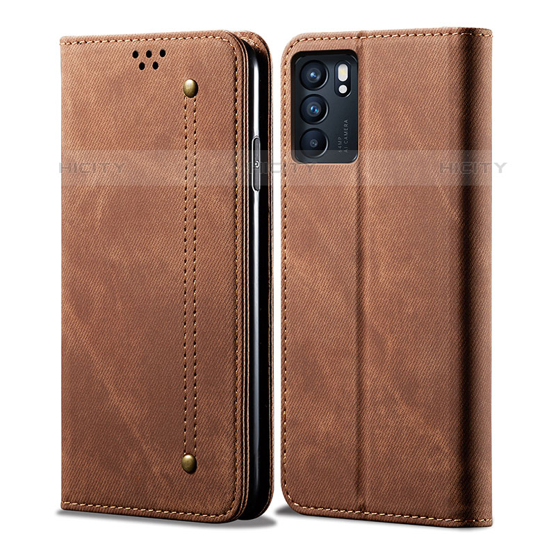 Coque Clapet Portefeuille Livre Tissu pour Oppo Reno6 Z 5G Marron Plus