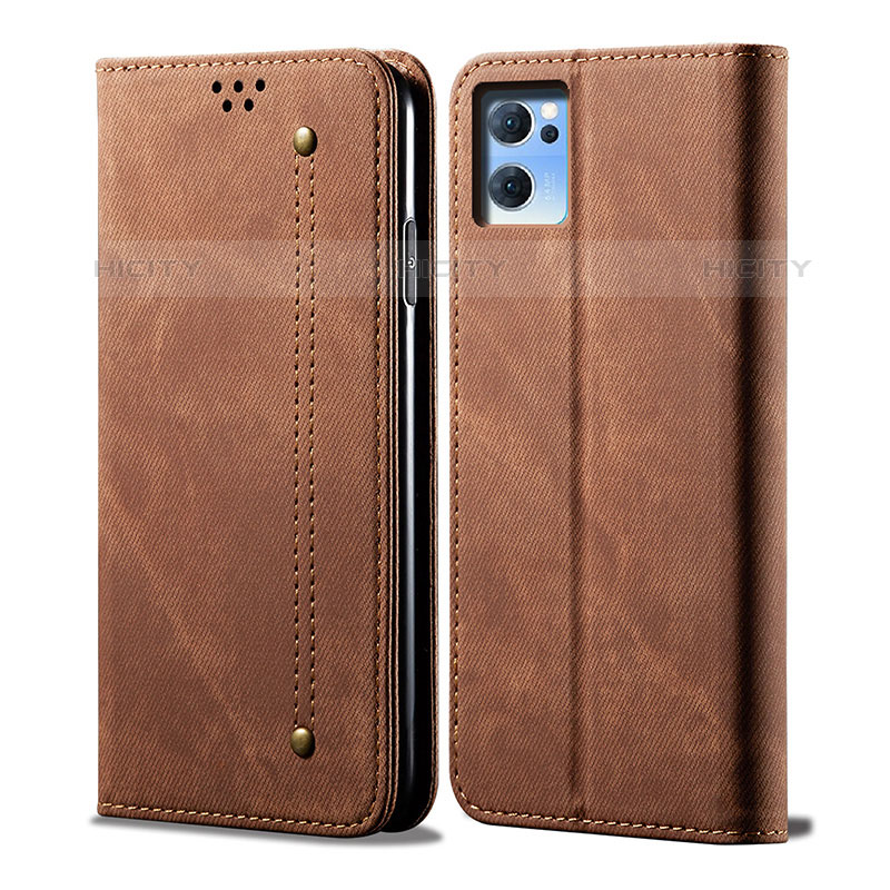 Coque Clapet Portefeuille Livre Tissu pour Oppo Reno7 5G Marron Plus