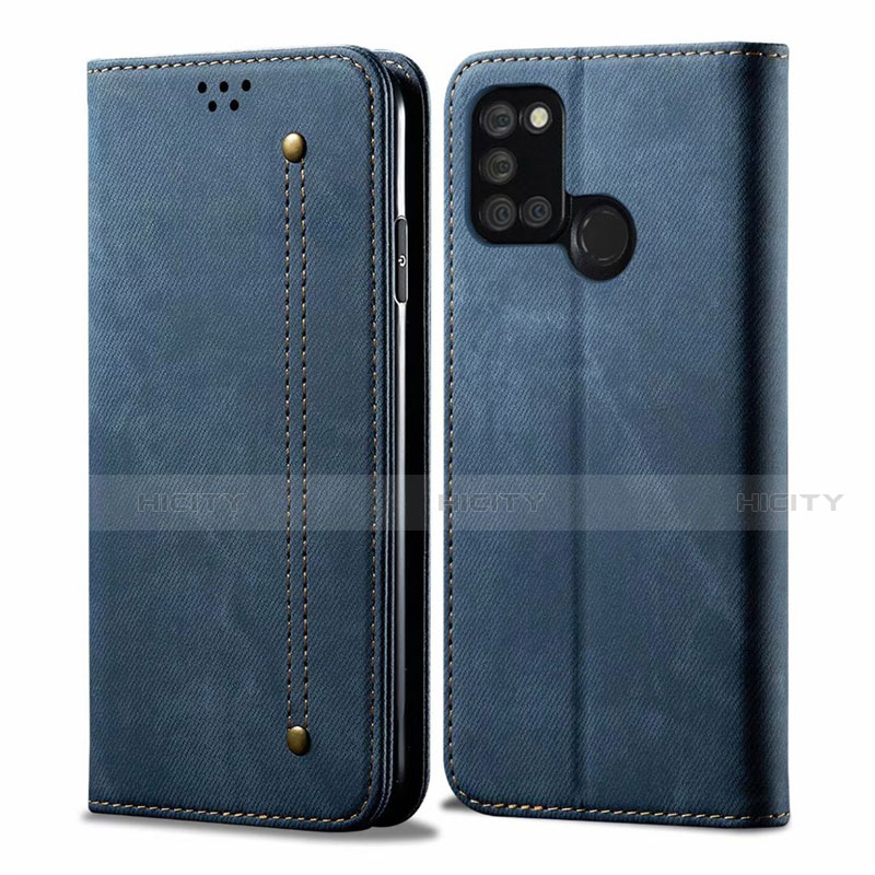 Coque Clapet Portefeuille Livre Tissu pour Realme 7i Bleu Plus