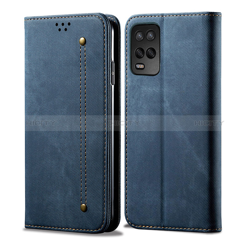 Coque Clapet Portefeuille Livre Tissu pour Realme 8s 5G Bleu Plus