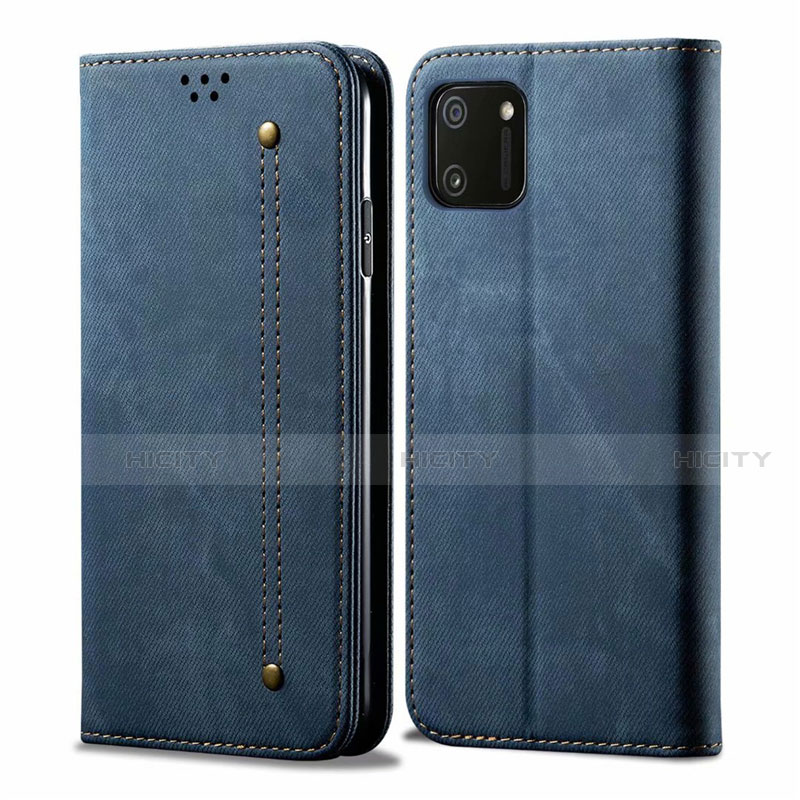 Coque Clapet Portefeuille Livre Tissu pour Realme C11 Bleu Plus