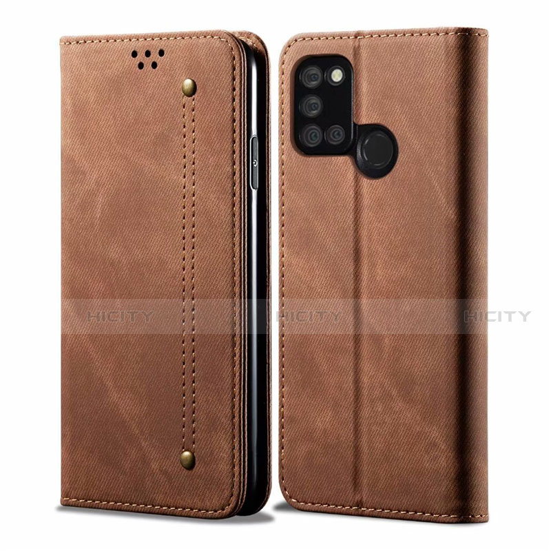 Coque Clapet Portefeuille Livre Tissu pour Realme C17 Marron Plus