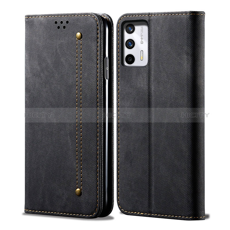 Coque Clapet Portefeuille Livre Tissu pour Realme GT 5G Noir Plus