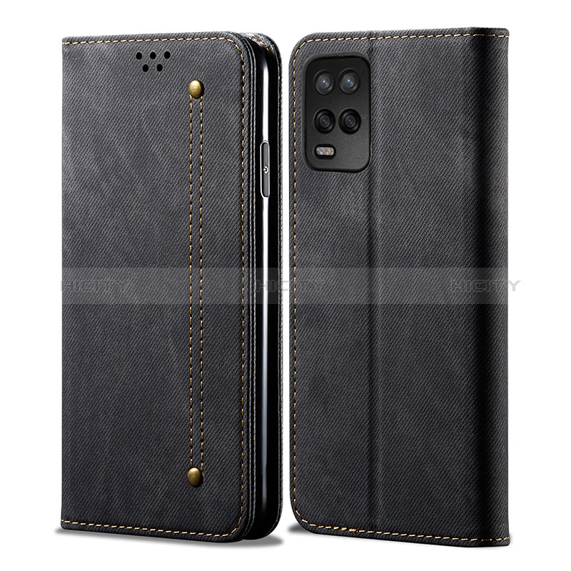 Coque Clapet Portefeuille Livre Tissu pour Realme Q3i 5G Noir Plus