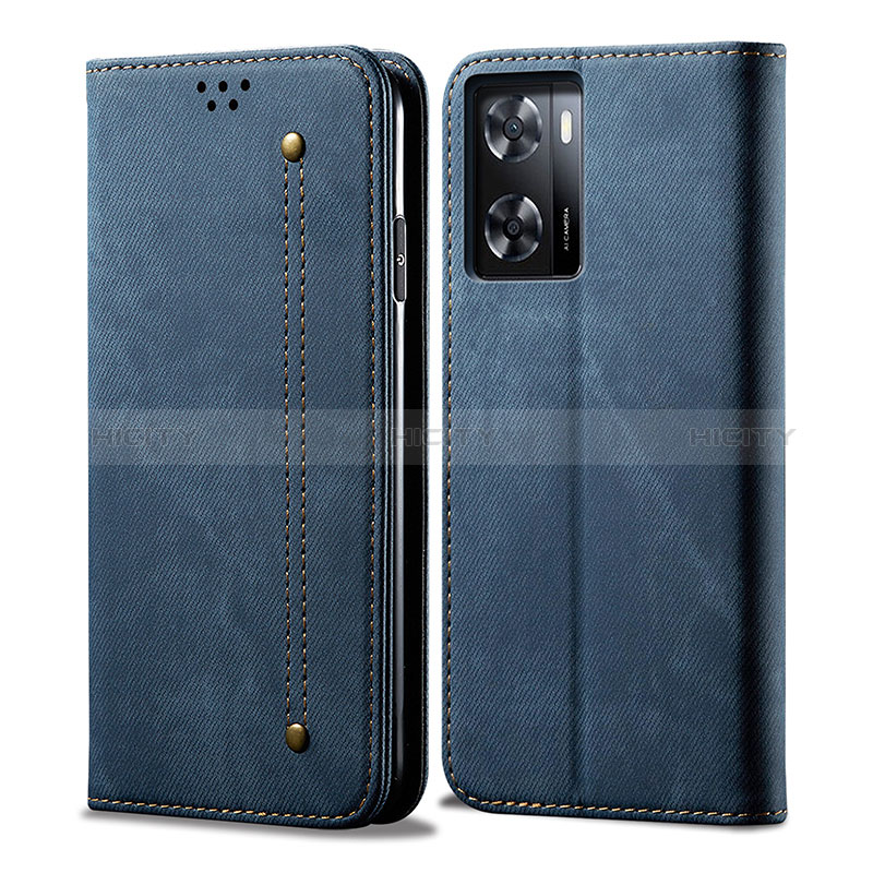 Coque Clapet Portefeuille Livre Tissu pour Realme V23i 5G Bleu Plus