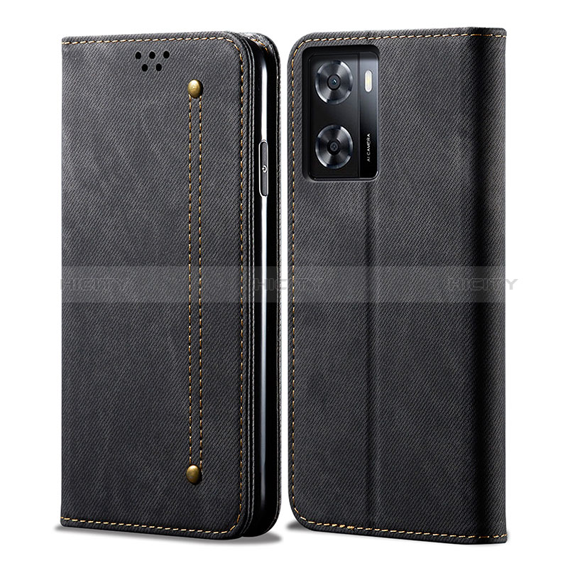 Coque Clapet Portefeuille Livre Tissu pour Realme V23i 5G Noir Plus