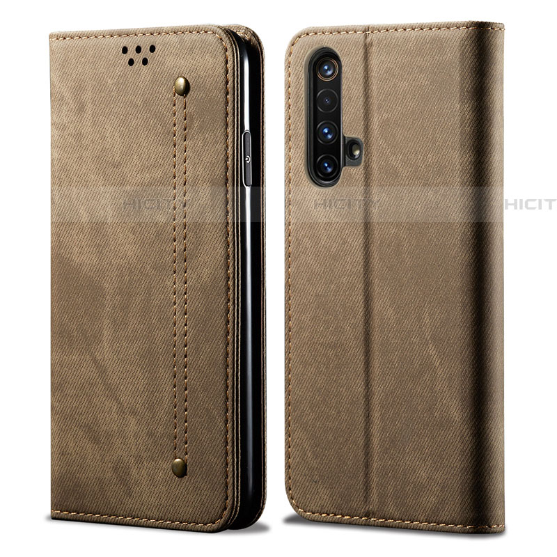 Coque Clapet Portefeuille Livre Tissu pour Realme X50m 5G Marron Plus