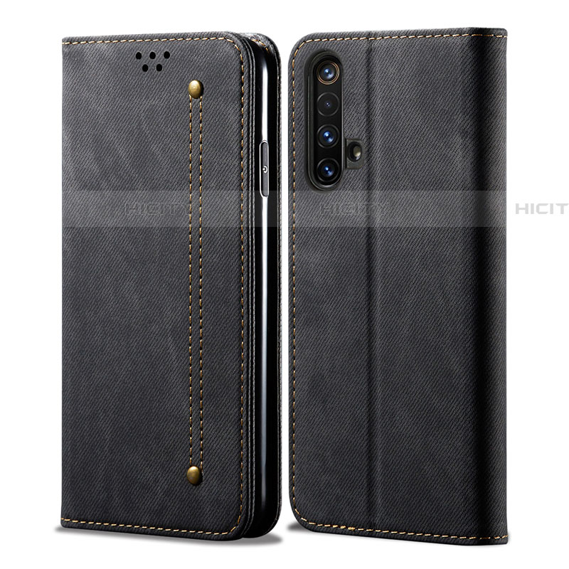 Coque Clapet Portefeuille Livre Tissu pour Realme X50t 5G Noir Plus