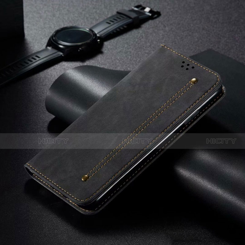 Coque Clapet Portefeuille Livre Tissu pour Samsung Galaxy A31 Noir Plus