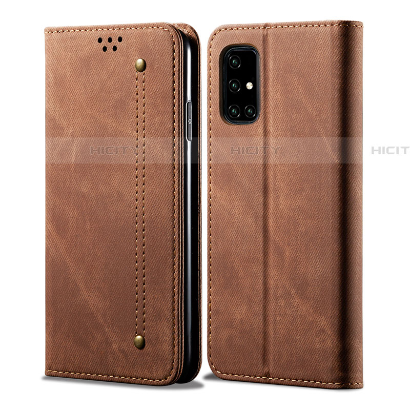 Coque Clapet Portefeuille Livre Tissu pour Samsung Galaxy A51 5G Marron Plus