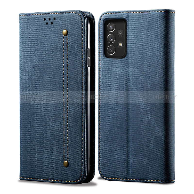 Coque Clapet Portefeuille Livre Tissu pour Samsung Galaxy A52s 5G Bleu Plus