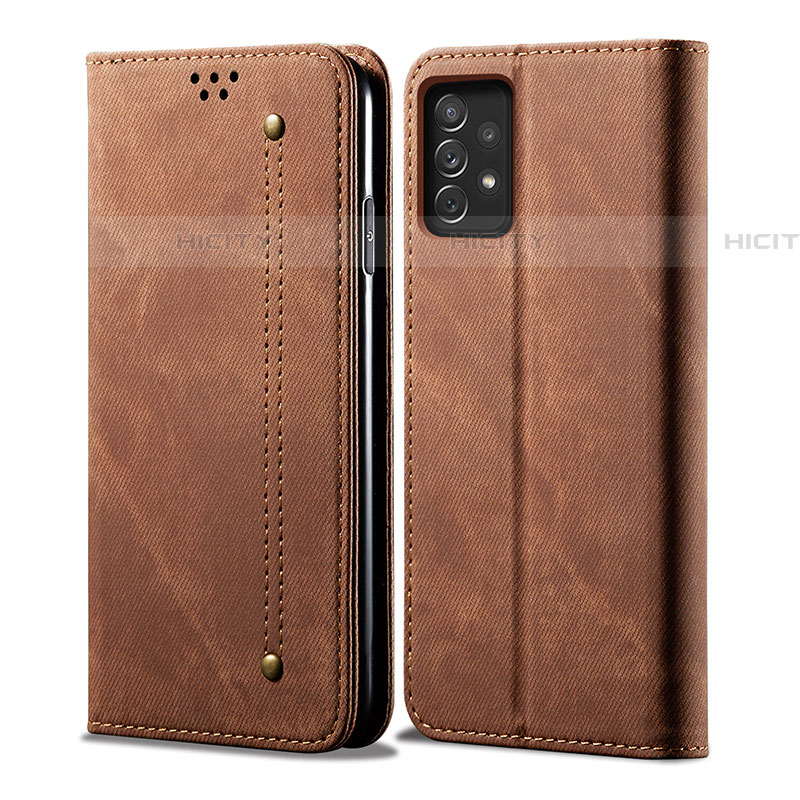 Coque Clapet Portefeuille Livre Tissu pour Samsung Galaxy A53 5G Marron Plus