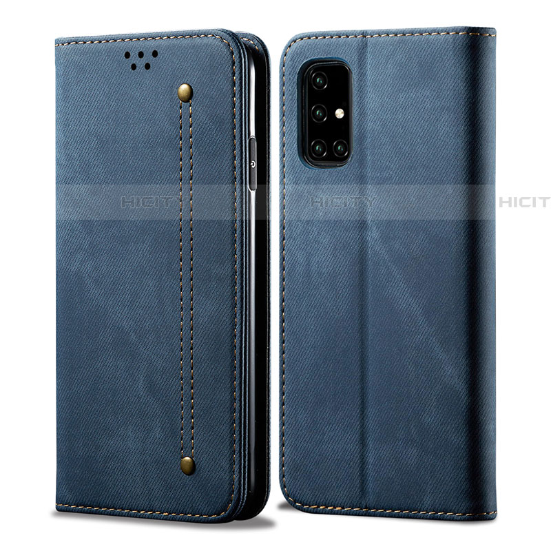 Coque Clapet Portefeuille Livre Tissu pour Samsung Galaxy A71 5G Bleu Plus