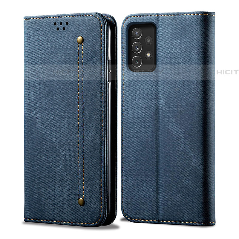 Coque Clapet Portefeuille Livre Tissu pour Samsung Galaxy A72 5G Bleu Plus