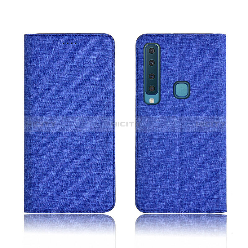 Coque Clapet Portefeuille Livre Tissu pour Samsung Galaxy A9 (2018) A920 Bleu Plus