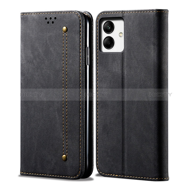 Coque Clapet Portefeuille Livre Tissu pour Samsung Galaxy M04 Noir Plus