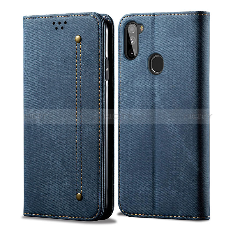 Coque Clapet Portefeuille Livre Tissu pour Samsung Galaxy M11 Bleu Plus