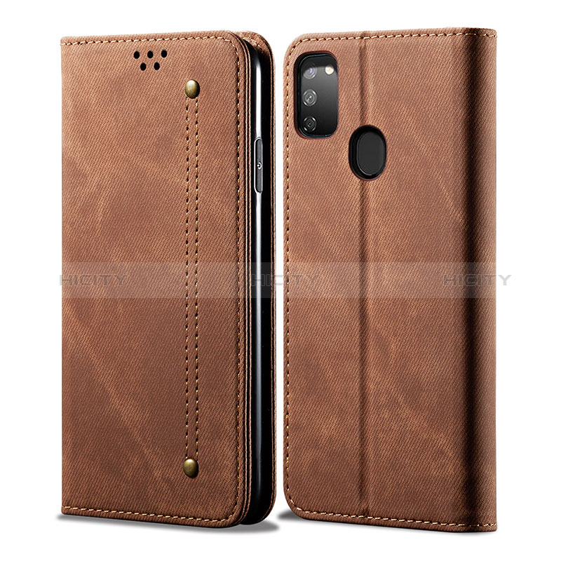 Coque Clapet Portefeuille Livre Tissu pour Samsung Galaxy M21 Marron Plus