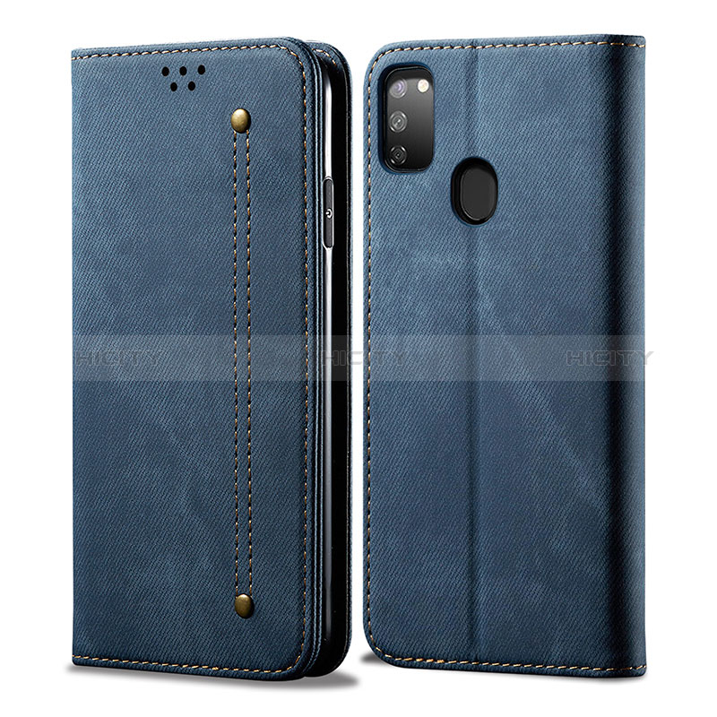 Coque Clapet Portefeuille Livre Tissu pour Samsung Galaxy M30s Bleu Plus