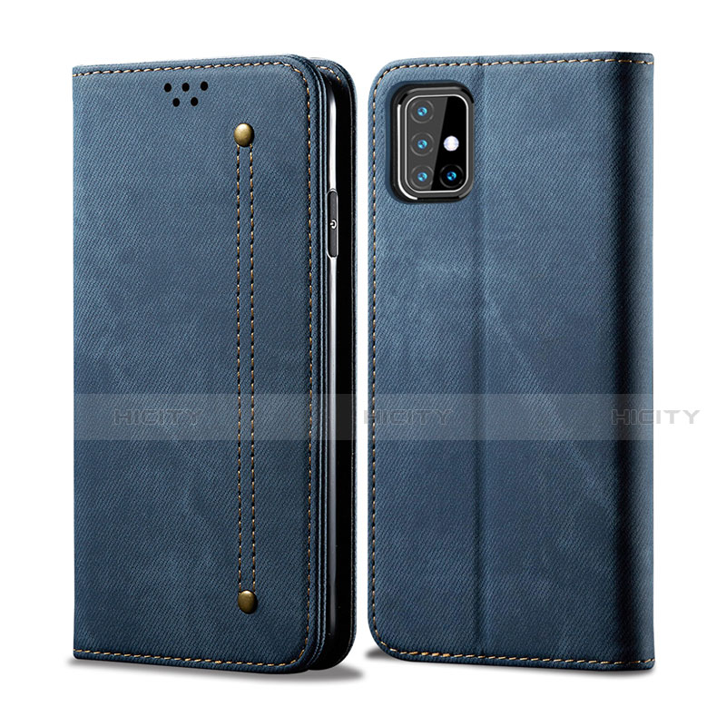 Coque Clapet Portefeuille Livre Tissu pour Samsung Galaxy M31s Bleu Plus