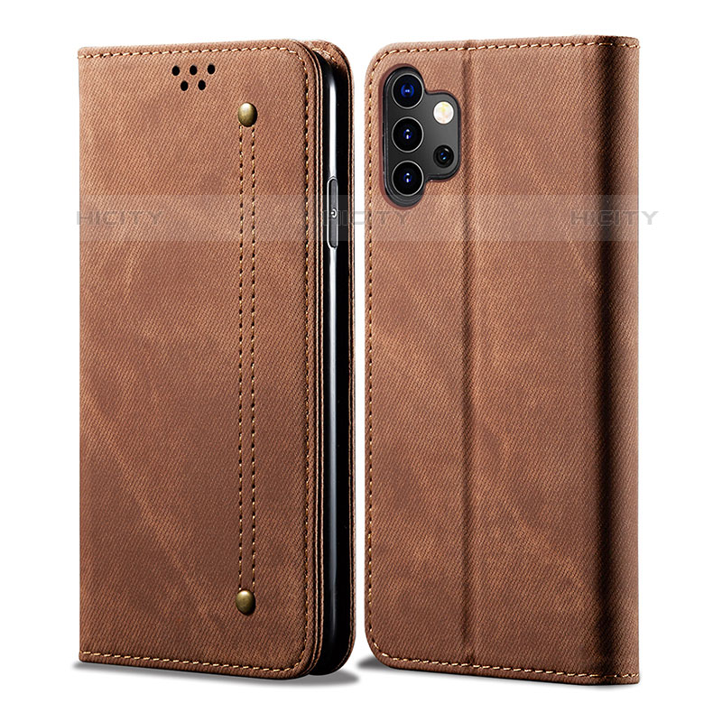 Coque Clapet Portefeuille Livre Tissu pour Samsung Galaxy M32 5G Marron Plus