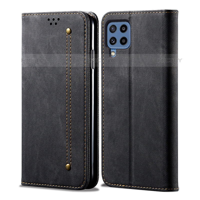 Coque Clapet Portefeuille Livre Tissu pour Samsung Galaxy M42 5G Noir Plus