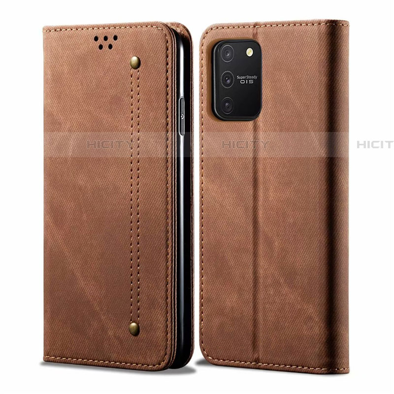 Coque Clapet Portefeuille Livre Tissu pour Samsung Galaxy S10 Lite Marron Plus