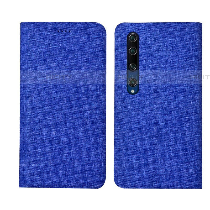 Coque Clapet Portefeuille Livre Tissu pour Xiaomi Mi 10 Bleu Plus