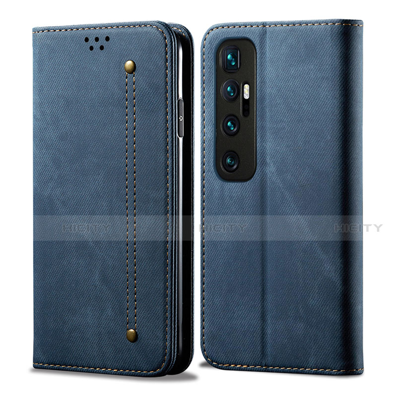 Coque Clapet Portefeuille Livre Tissu pour Xiaomi Mi 10 Ultra Bleu Plus