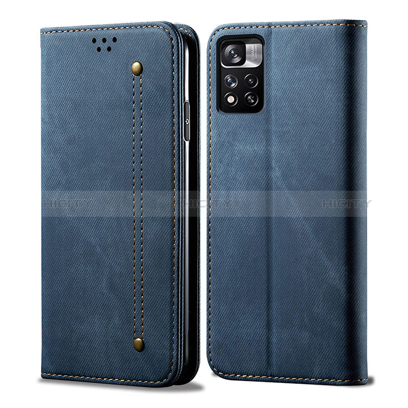 Coque Clapet Portefeuille Livre Tissu pour Xiaomi Mi 11i 5G (2022) Bleu Plus