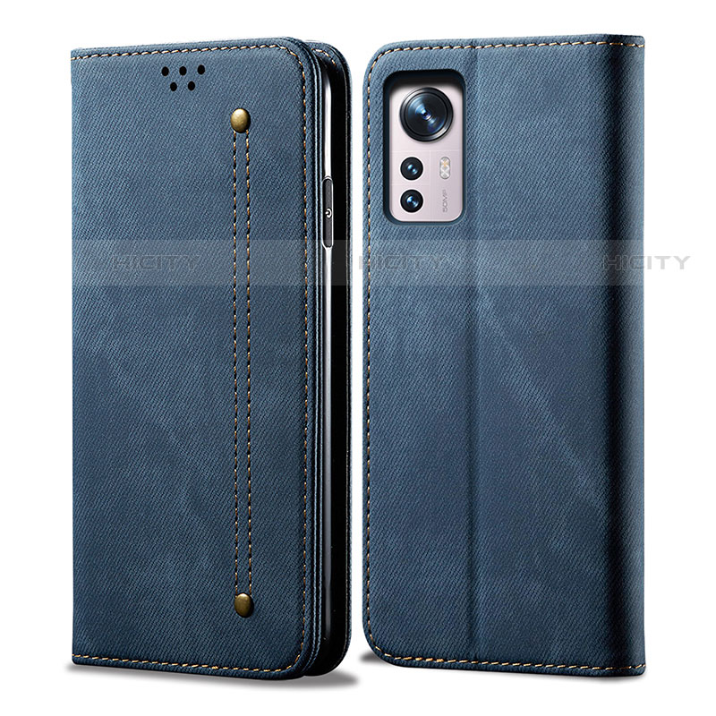 Coque Clapet Portefeuille Livre Tissu pour Xiaomi Mi 12 Lite 5G Bleu Plus