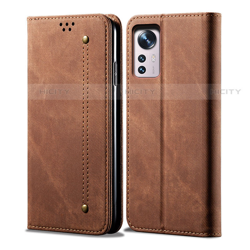 Coque Clapet Portefeuille Livre Tissu pour Xiaomi Mi 12 Lite 5G Marron Plus