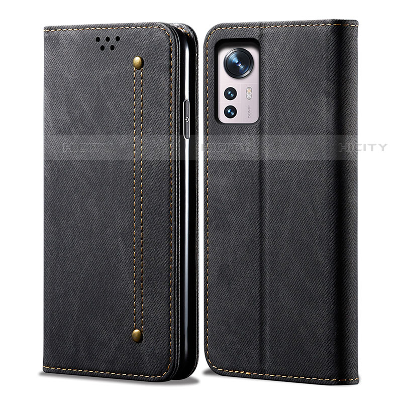 Coque Clapet Portefeuille Livre Tissu pour Xiaomi Mi 12 Lite 5G Noir Plus