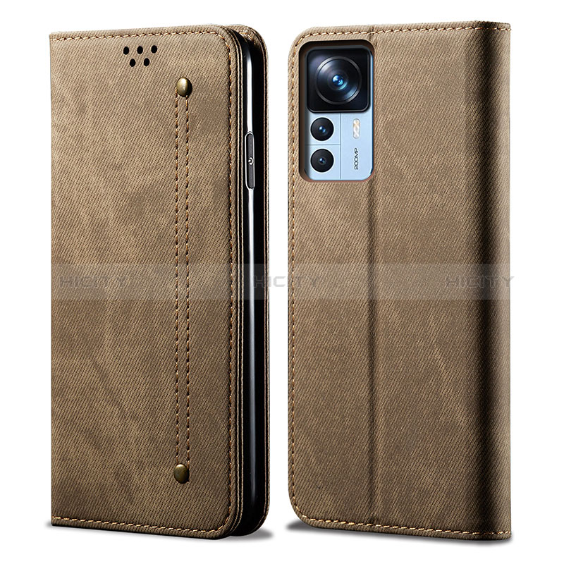 Coque Clapet Portefeuille Livre Tissu pour Xiaomi Mi 12T 5G Kaki Plus