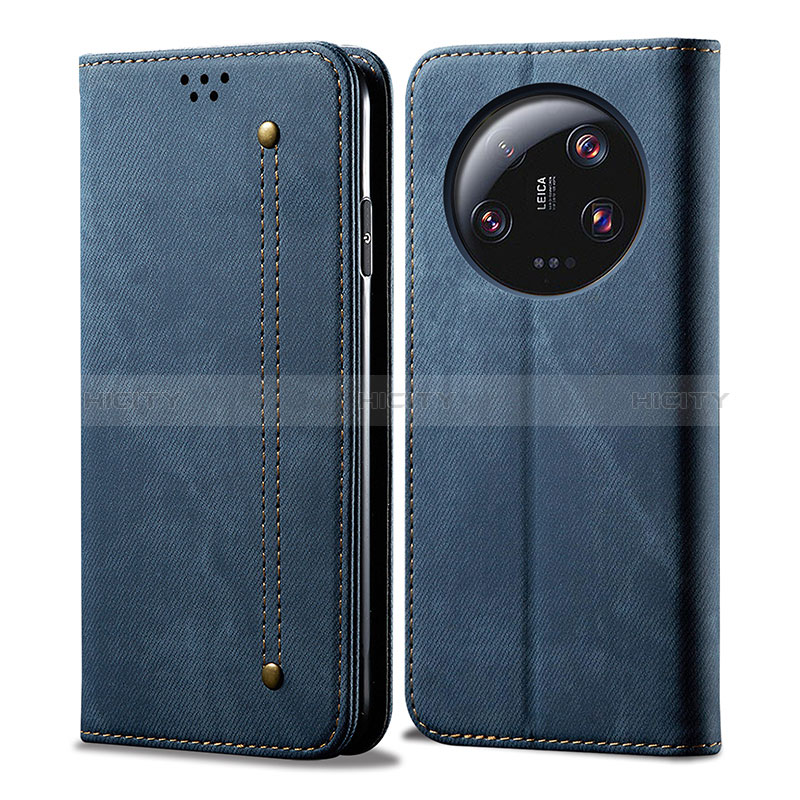 Coque Clapet Portefeuille Livre Tissu pour Xiaomi Mi 13 Ultra 5G Bleu Plus