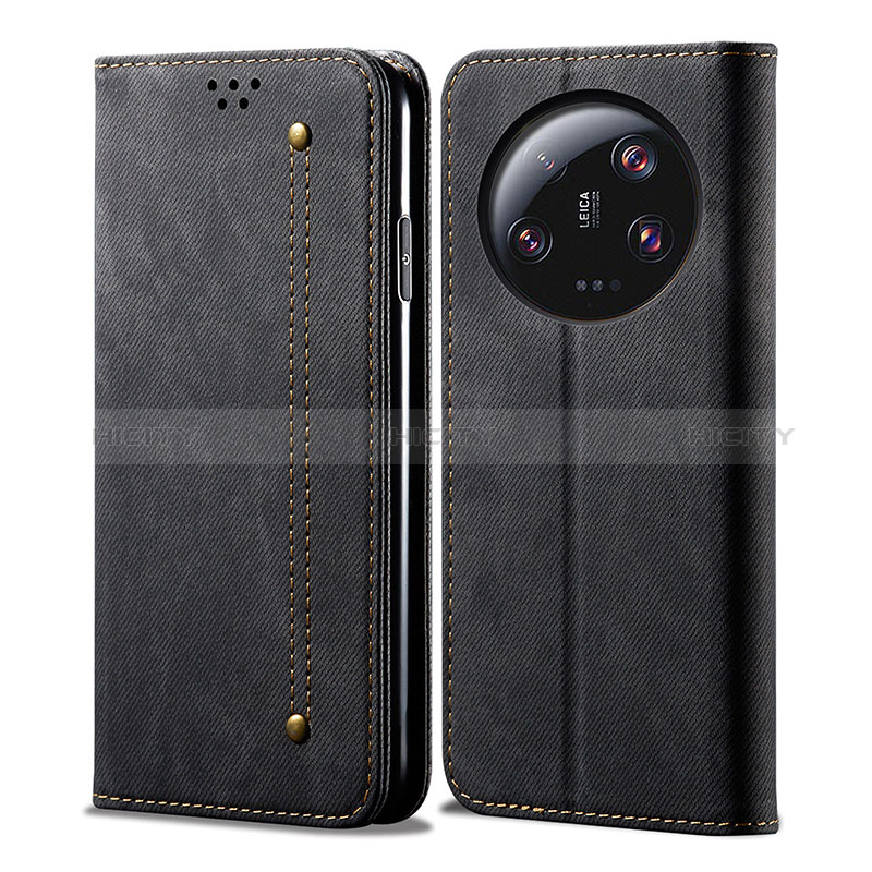 Coque Clapet Portefeuille Livre Tissu pour Xiaomi Mi 13 Ultra 5G Noir Plus