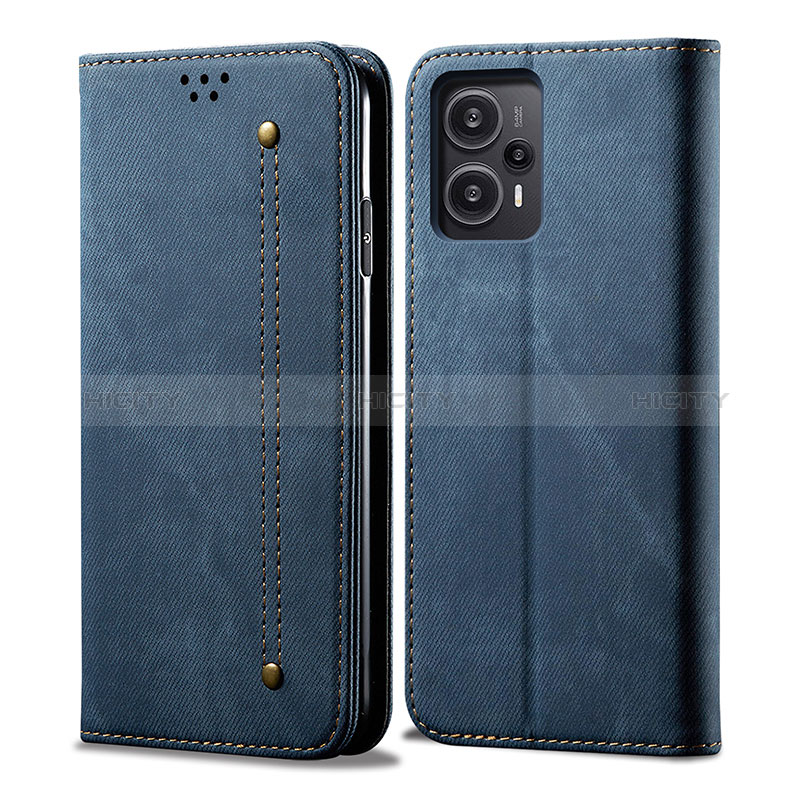 Coque Clapet Portefeuille Livre Tissu pour Xiaomi Poco F5 5G Bleu Plus