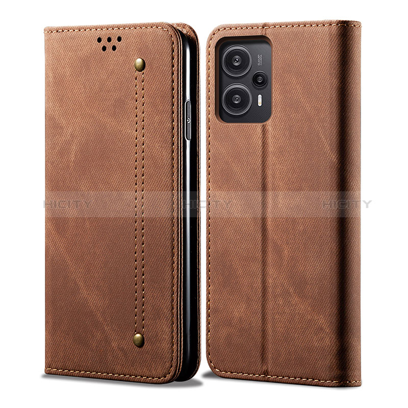 Coque Clapet Portefeuille Livre Tissu pour Xiaomi Poco F5 5G Marron Plus