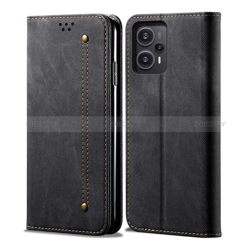 Coque Clapet Portefeuille Livre Tissu pour Xiaomi Poco F5 5G Noir Plus