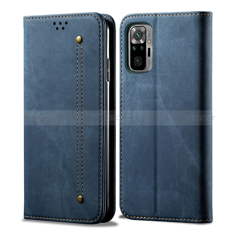 Coque Clapet Portefeuille Livre Tissu pour Xiaomi Poco M5S Bleu Plus