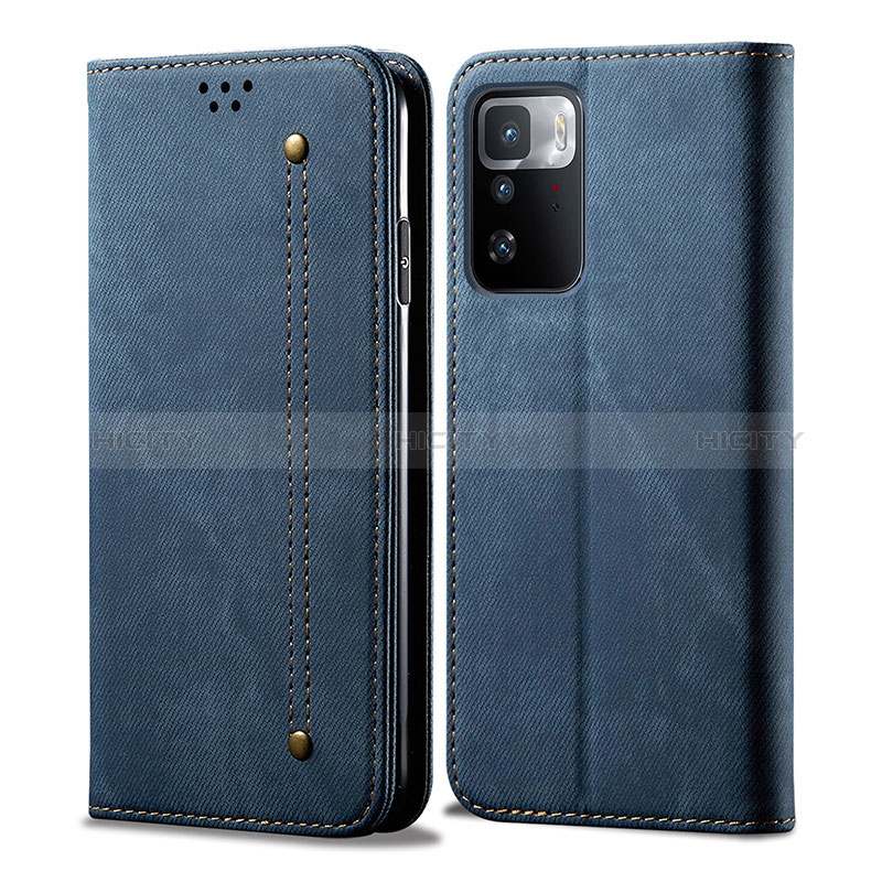 Coque Clapet Portefeuille Livre Tissu pour Xiaomi Poco X3 GT 5G Bleu Plus