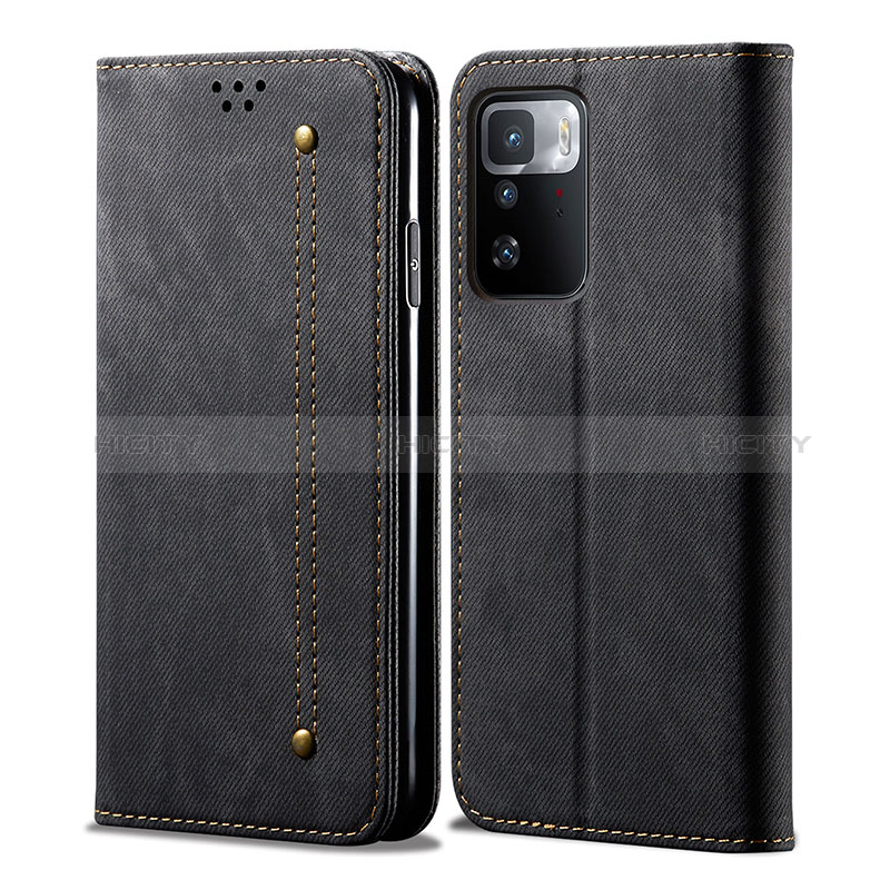 Coque Clapet Portefeuille Livre Tissu pour Xiaomi Poco X3 GT 5G Noir Plus