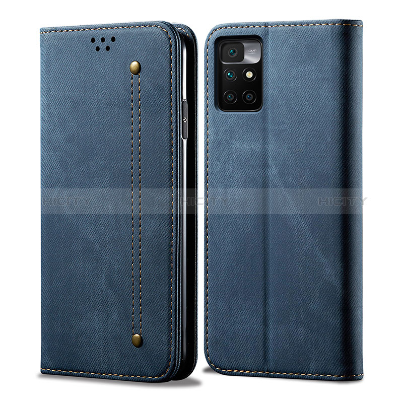 Coque Clapet Portefeuille Livre Tissu pour Xiaomi Redmi 10 (2022) Bleu Plus