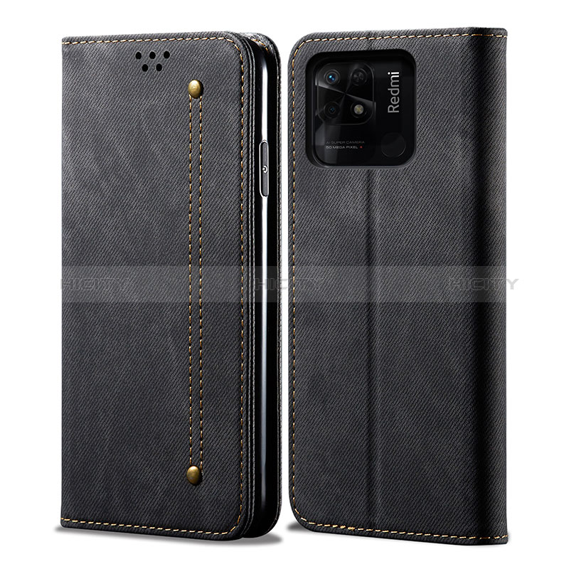 Coque Clapet Portefeuille Livre Tissu pour Xiaomi Redmi 10 India Noir Plus