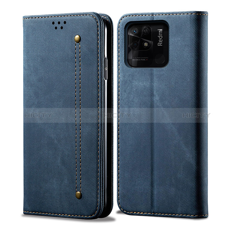 Coque Clapet Portefeuille Livre Tissu pour Xiaomi Redmi 10C 4G Bleu Plus