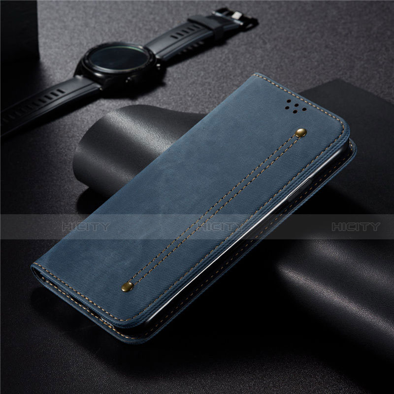 Coque Clapet Portefeuille Livre Tissu pour Xiaomi Redmi 10X Pro 5G Bleu Plus