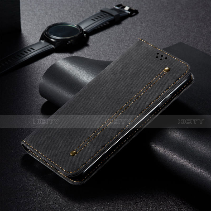 Coque Clapet Portefeuille Livre Tissu pour Xiaomi Redmi 10X Pro 5G Noir Plus